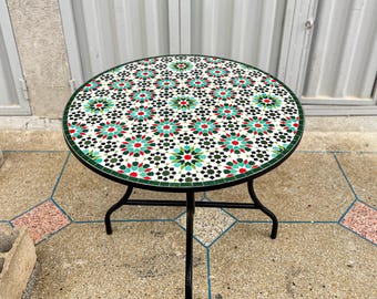 Round Mosaic Dining Table - Moroccan Zellige Coffee Table - Outdoor Patio Tile Table - Handcrafted Rustic Table - Garden Table Moorish