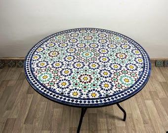 Handcrafted Outdoor Mosaic Table - Artistic Dining Table - Mosaic Patio Coffee Table - Modern Mid Century Table - Garden Tile Table