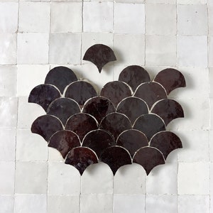 Handmade Mosaic Floor Tiles for Bathroom, Fish Scales Zellige Tiles, Wall Tile, Ceramic Kitchen Tiles for Backsplash