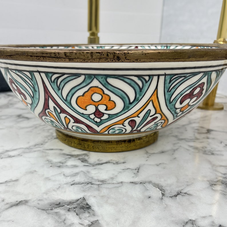 Buy Custom Ceramic Farmhouse Sink With Antique Brass Rim Porcelain