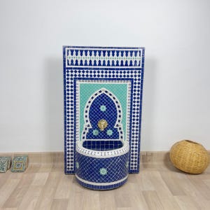 Moroccan Mosaic Tiles Fountain 100% Handmade from Raw Clay Zellige Fountain - Outdoor Garden Water Fountain - Mid-Century Mosaic Fountain