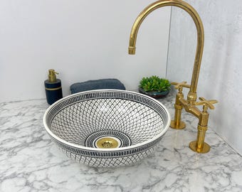 Black Ceramic Sink - Custom Made Farmhouse Sink - Moroccan Wash Basin - Small Vessel Sink - Bathroom Sink Vanity Countertop - Living Room Sink