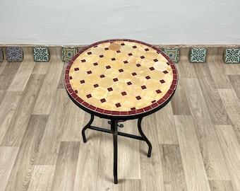 Outdoor Dining Table - Mosaic Patio Table - Moroccan Tile Table - Mosaic Rustic Table - Round Modern Coffee Table - Raw Clay Garden Table
