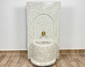 Large Outdoor Fountain Off-white - Mosaic Outdoor Water Fountain - Handmade Garden Fountain - Wall Waterfall Fountain - Floor Fountain