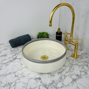 Custom Made White Ceramic Sink for Bathroom Cabinet - Round Ceramic Wash Basin - Handmade Bathroom Bowl Sink - Vessel Sink Art Basin