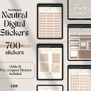GoodNotes Neutral Sticker Set | 700+ Digital Stickers, iPad Journaling, That Girl Aesthetic, Self-care and Productivity, Pre-cut Stickers