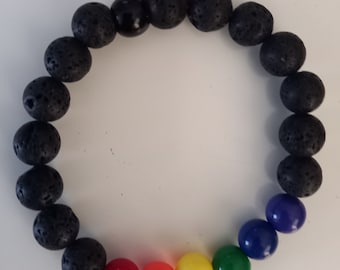 New, Handmade, PRIDE colours and black lava rock,  bead bracelet