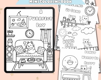 Cozy Cats Mini Malbuch - Niedliche Kawaii Katzen-bezogene digitale Ausmalseiten zur Entspannung & Spaß, druckbare Katzen-Ausmalseiten für alle Altersgruppen