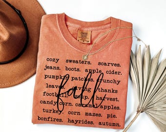 Comfort Colors® Fall Words Shirt, Autumn Tshirt, Fall Graphic Tee, Unisex Fall Shirt, Hello Fall Shirt, Thanksgiving Shirt