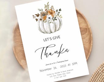 Thanksgiving Dinner Invitation, Let's Give Thanks Invitation Template, Thanksgiving Invite, Printable Thanksgiving, Pumpkin Invitation '