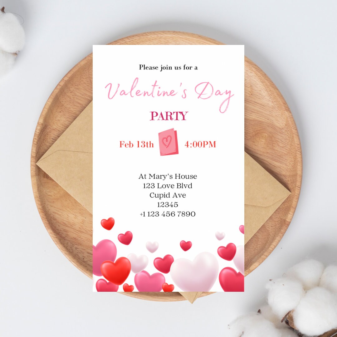 Valentine’s Day Invitation, Pink and Red Heart Invite, Printable ...