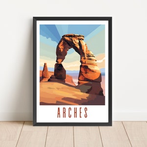 Arches National Park Poster Utah Reise Wandkunst Digitaler Download druckbare Kunstwerk Abstrakte helle Farben Landschaft Zarte Bogen Dekor