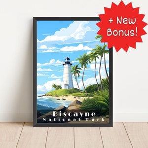 Biscayne National Park Poster Wall Art Travel Poster National Park Biscayne Florida Print Living Room Art Digital Download Poster Lighthouse