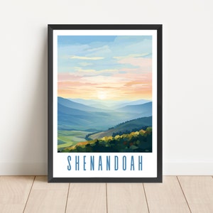 Affiche du parc national de Shenandoah en Virginie voyage art mural en téléchargement numérique oeuvre imprimable Skyline Drive coucher de soleil paysage Decor