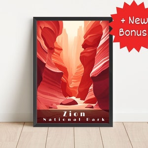 Zion National Park Poster Wall Art Travel Poster National Park Zion Print Living Room Art Digital Download Poster Zion Utah Digital Art