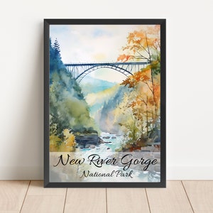 New River Gorge Watercolor Painting National Park Poster Travel Watercolor National Park New River Gorge Print Wall Art Digital Download