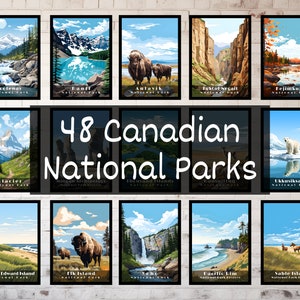 Affiche du parc national canadien Ensemble de 48 affiches rétro vintage Parcs Préserve Canada Parcs Nationaux Wall Art Téléchargement numérique Imprimable