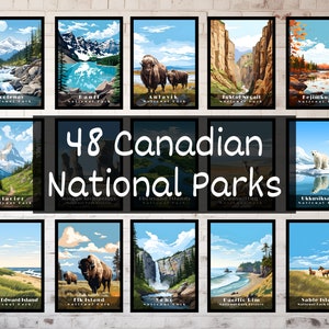 Canadian National Park Poster Set of 48 Vintage Retro Posters Parks Preserves Canada Parcs Nationaux Wall Art Digital Download Printable