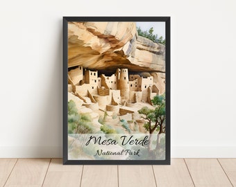 Mesa Verde Watercolor Painting National Park Poster Travel Watercolor National Park Mesa Verde Print Living Room Art Digital Download Poster