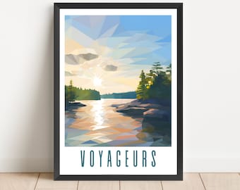 Poster Voyageurs National Park: abstracte landschapskunst Minnesota (digitale download)