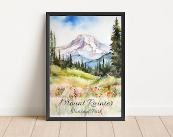 Mount Rainier Aquarell Nationalpark Kunstdruck (Digital Download)