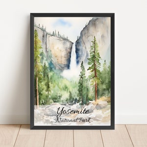 Yosemite peinture aquarelle parc national affiche voyage aquarelle parc national Yosemite Falls impression art mural téléchargement numérique affiche