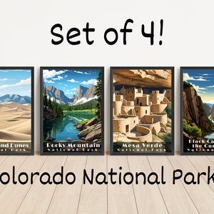 Colorado National Parks Posters Set of 4 Colorado Living Room Wall Art Digital Download Posters Rocky Mountain Mesa Verde Great Sand Dunes