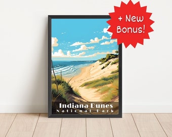 Plakat podróżniczy do Parku Narodowego Indiana Dunes: dekoracja ścienna do salonu (pobranie cyfrowe)