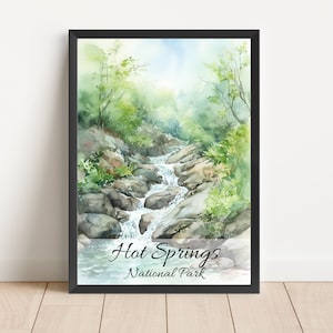 Hot Springs Watercolor Painting National Park Poster Travel Watercolor National Park Hot Springs Arkansas Print Wall Art Digital Download