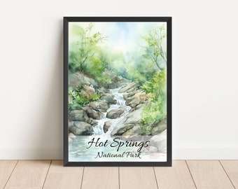 Impression d'art aquarelle du parc national de Hot Springs (téléchargement numérique)