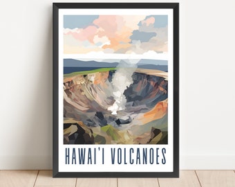 Póster del Parque Nacional de los Volcanes de Hawái, impresión abstracta del Kilauea (descarga digital)