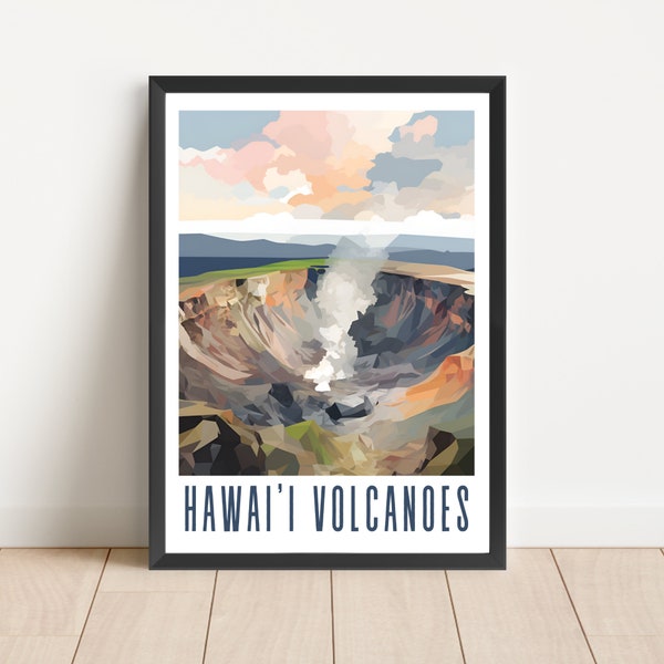 Hawaii Volcanoes National Park Poster Travel Wall Art Digital Download Printable Artwork Abstract Mount Kilauea Volcano Landscape Scenery