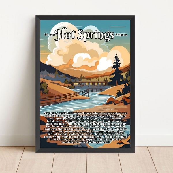 Hot Springs Vintage Style Advertisement National Park Posters Arkansas Travel Wall Art Digital Download Printable Artwork Bathhouse Poster