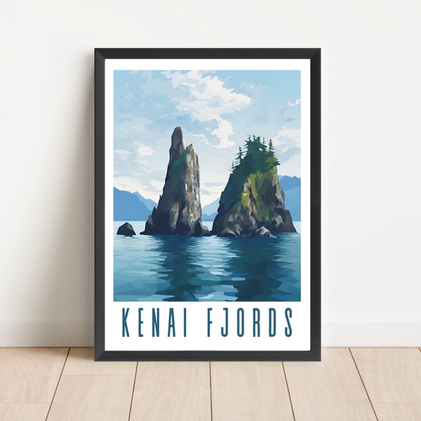 Kenai Fjords National Park Poster Alaska Travel Wall Art Digital Download Printable Artwork Abstract Sea Stacks Aialik Bay Scenery Decor