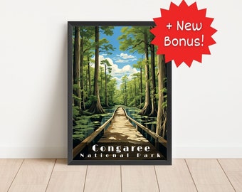 Congaree National Park Poster Wall Art Retro Travel Poster National Park Congaree Cypress Print Living Room Decor Wall Art Digital Download