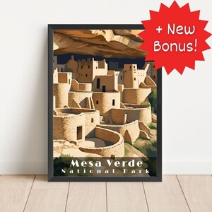 Póster del Parque Nacional Mesa Verde, arte mural, póster de viaje, impresión del Parque Nacional Mesa Verde, arte para sala de estar, descarga digital, póster impreso, Colorado