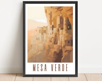 Mesa Verde National Park Poster, Abstract Cliff Palace Art (Digital Download)
