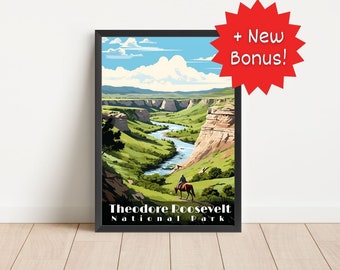 Theodore Roosevelt National Park Poster Wall Art Travel Poster National Park Theodore Roosevelt Print Living Room Art Digital Download Print