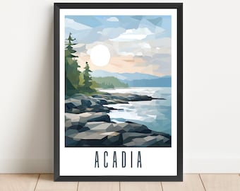 Póster del Parque Nacional Acadia: Arte abstracto de la costa de Maine (Descarga digital)