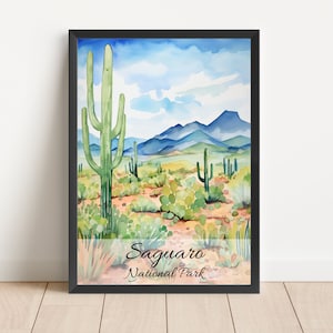 Saguaro Watercolor Painting National Park Poster Travel Watercolor National Park Saguaro Arizona Print Wall Art Digital Download Poster