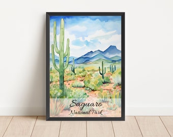 Aquarel nationaal park Saguaro: reisposter Arizona (digitale download)