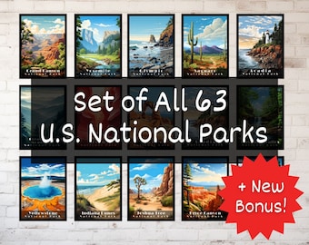 US National Parks Poster Set: All 63 Prints, Living Room Wall Art (Digital Download)