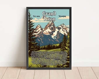 Publicités de style vintage de Grand Teton, affiches du parc national, voyage dans le Wyoming, art mural, téléchargement numérique, oeuvre d'art imprimable, affiche de la gamme Tetons