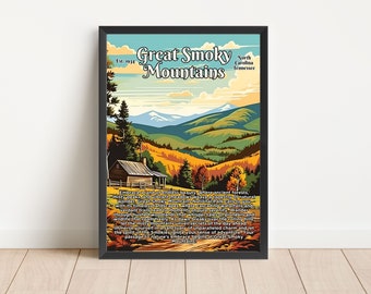 Great Smoky Mountains Vintage Style Advertisement National Park Posters Tennessee North Carolina Travel Wall Art Digital Download Printable