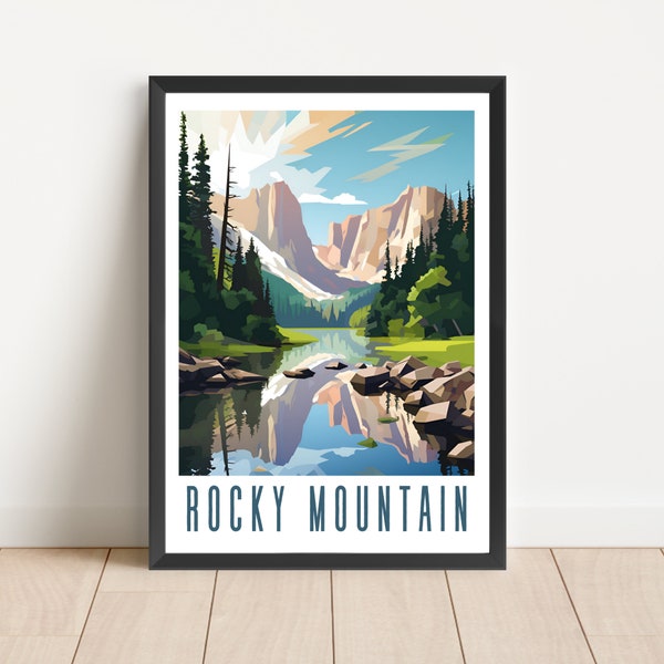 Rocky Mountain National Park Poster Colorado Travel Wall Art Digital Download Printable Artwork Abstract Lake Mountains Landscape Decor