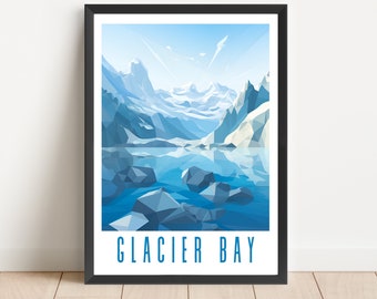 Plakat z Parku Narodowego Glacier Bay: Abstrakcyjna sztuka krajobrazu Alaski (pobranie cyfrowe)