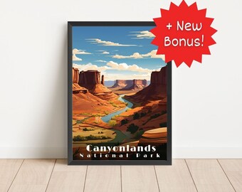 Plakat podróżniczy do Parku Narodowego Canyonlands: sztuka ścienna Utah (do pobrania cyfrowego)