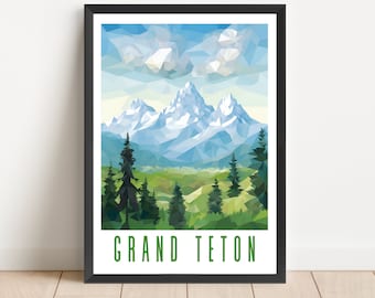 Grand Teton National Park Poster: Abstract Mountain Landscape (Digital Download)
