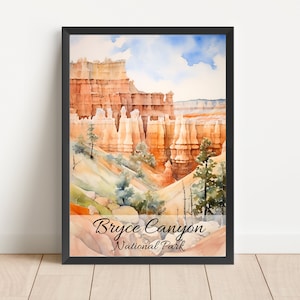 Bryce Canyon Watercolor Painting National Park Poster Travel Watercolor National Park Bryce Canyon Print Living Room Art Digital Download