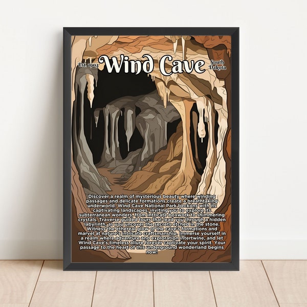 Wind Cave Vintage Style Advertisement National Park Posters South Dakota Travel Wall Art Digital Download Printable Artwork Caverns Poster